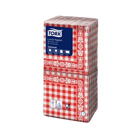 Tork Lunchservet Red Check 1-laags Decor 32,8x32,5cm ¼-vouw