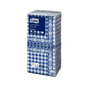 Tork Lunch Napkin Blue Check 1-ply Decor 32.8x32.5cm ¼-fold