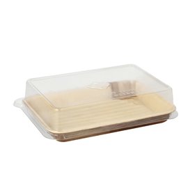 Sushi dishes Palm leaf Angular 150cc H 4.4 x 17.5 x 12.2cm Natural Combination pack with RPET Lids