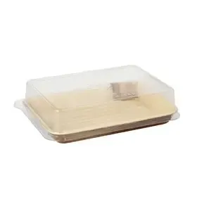 Sushi dishes Palm leaf Angular 150cc H 4.4 x 17.5 x 12.2cm Natural Combination pack with RPET Lids