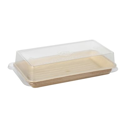 Sushi schalen Palmblad Rechthoekig 100cc H 4,3 x 18,4 x 10,4cm Natuur Combiverpakking met RPET Deksels