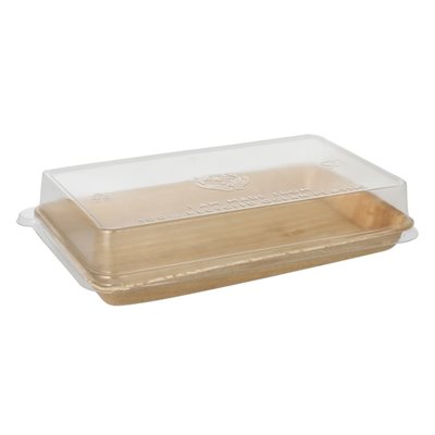 Sushi schalen Palmblad Hoekig 200cc H 4,4 x 22 x 14,2cm Natuur Combinatieverpakking met RPET Deksels