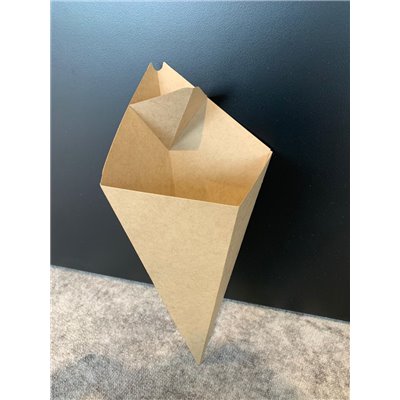 Chips Cone Bag Cardboard Brown with Sauce Compartment 16 x 27cm