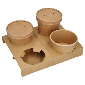 Carrying Tray Cardboard "Pure" Brown With 4 Holes 198 x 241 x 36mm -Horecavoordeel.com-