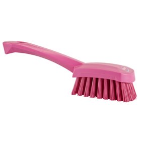 Dish brush With Short Helve Polyester Fiber, Hard 270x70x85mm Pink