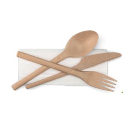 Refork Cutlery Set Fork Knife Spoon Brown with White Napkin in Paper Bag -Horecavoordeel.com-