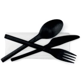 Refork Cutlery Set Fork Knife Spoon Black with White Napkin in Paper Bag -Horecavoordeel.com-