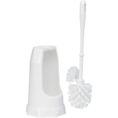 Vikan Classic Toilet Brush with Edge Brush and Round Holder - 400mm - White - Medium Fibers