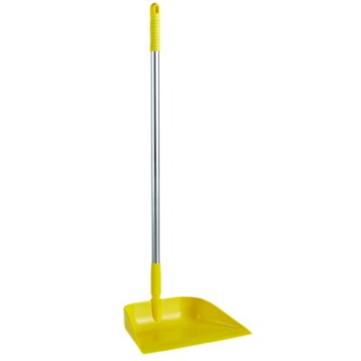 Vikan Hygiene Dust Pan with Upright Aluminum Handle 75cm - Yellow - angled - 330mm