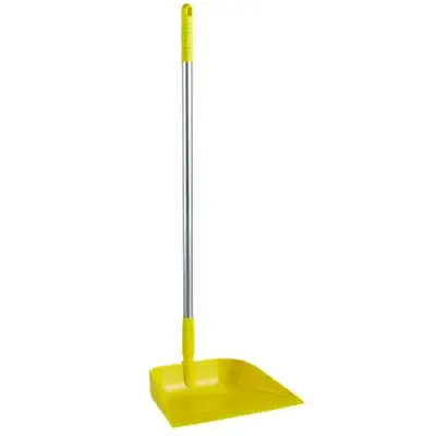 Vikan Hygiene Dust Pan with Upright Aluminum Handle 75cm - Yellow - angled - 330mm