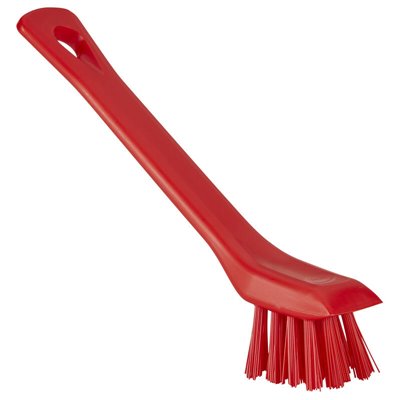 Vikan Hygiene Kleine Detailborstel met Schraprand - Rood - Harde Vezels - 150mm