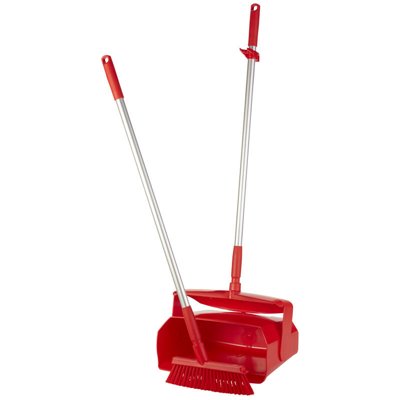 Vikan Hygiene Combinatieset Stofblik 350mm - Rood - met Medium Veger 250mm en ALU Steel 840mm