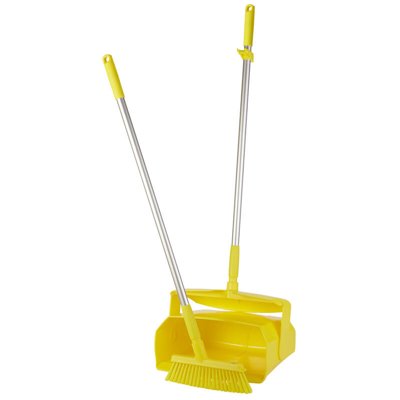 Vikan Hygiene Combination Set Dust Pan 350mm - Yellow - with Medium Sweeper 250mm and ALU Steel 840mm