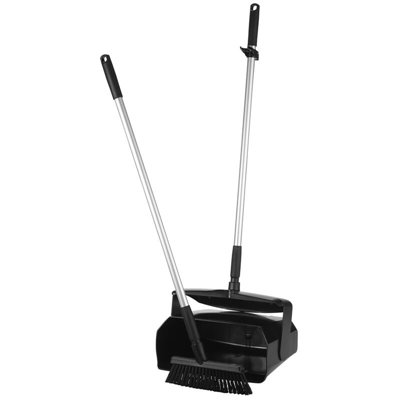 Vikan Hygiene Combination Set Dust Pan 350mm - Black - with Medium Sweeper 250mm and ALU Steel 840mm