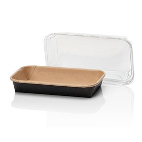 Kraft Sushi Tray Brown/Black 160x91x24mm + PET Lids  -Horecavoordeel.com-