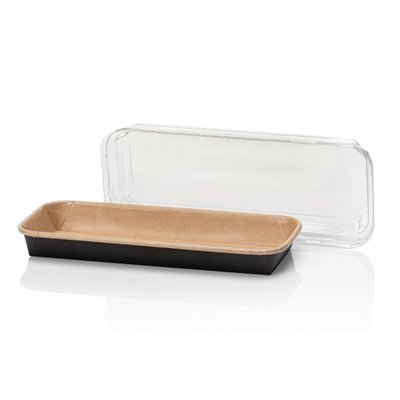 Kraft Sushi Tray Bruin/Zwart 221x91x24mm + PET Deksels -Horecavoordeel.com-