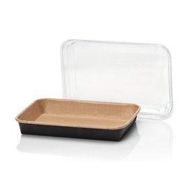 Kraft Sushi Tray Bruin/Zwart 165x115x24mm + PET Deksels -Horecavoordeel.com-