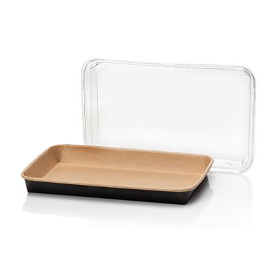 Kraft Sushi Tray Brown/Black 241x152x24mm + PET Lids -Horecavoordeel.com-