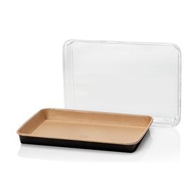 Kraft Sushi Tray Brown/Black 256x182x24mm + PET Lids -Horecavoordeel.com-