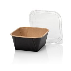 Kraft Containers 650ml Brown/Black 129 Series Square 129 x 129 x 58mm -Horecavoordeel.com-