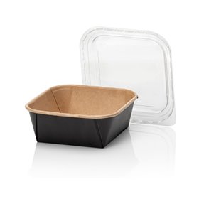 Kraft Containers 500ml Brown/Black 129 Series Square 129 x 129 x 48mm -Horecavoordeel.com-