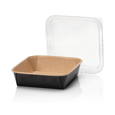 Kraft Containers 1000ml Brown/Black 175 Series Square 175 x 175 x 48mm -Horecavoordeel.com-