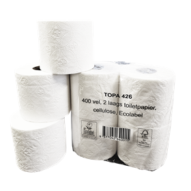 Toiletpapier Traditioneel EU Ecolabel 100% Cellulose 2 laags 400 vel Verpakking 10 x 4 rollen -Horecavoordeel.com-