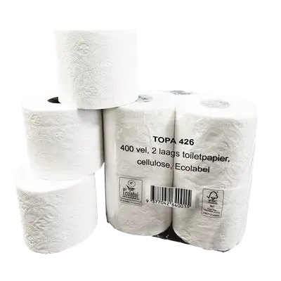 Toiletpapier Traditioneel EU Ecolabel 100% Cellulose 2 laags 400 vel Verpakking 10 x 4 rollen