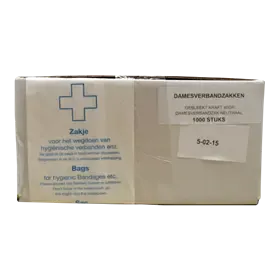 Damesverbandzakjes papier Papieren Zakjes 27,5 x 11,5 x 7,5 cm Verpakking 1.000 zakjes 