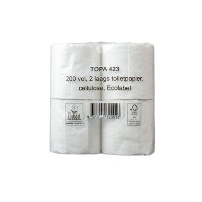 Toiletpapier Traditioneel EU Ecolabel 100% Cellulose 2 laags 200 vel Verpakking 12 x 4 rollen