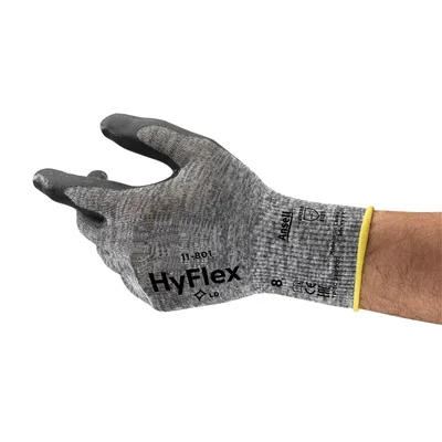 Ansell HyFlex 11-801 Werkhandschoen Grijs/Zwart – Ademend & Precisie Grip, Maat 9