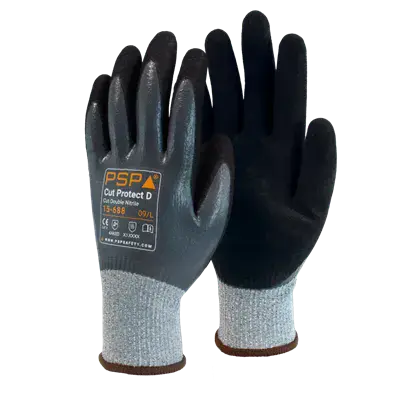 PSP 15-688 Snijvaste Werkhandschoenen Cut D - Dubbele Nitrile Coating & Lange Manchetten - Maat 8