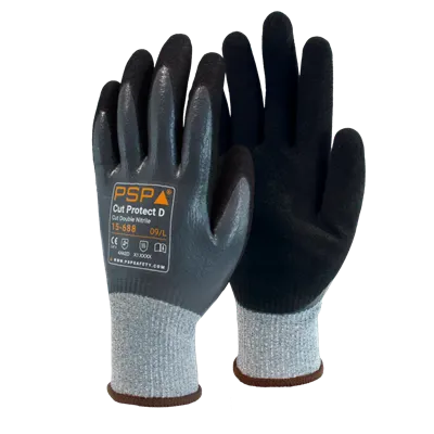 PSP 15-688 Snijvaste Werkhandschoenen Cut D - Dubbele Nitrile Coating & Lange Manchetten - Maat 9