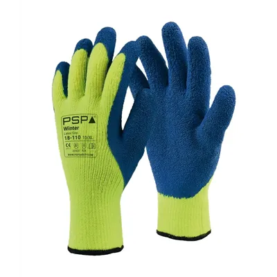 PSP 18-110 Winterhandschoen Latex Blauw/Geel – Hi-Viz & Grip bij Nattigheid, Maat 9