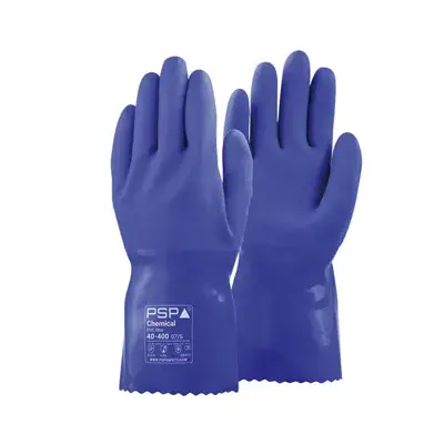 PSP 40-400 Chemische Handschoenen PVC Blauw - Sandy Finish & Triple Dipped, 30cm, Maat 8