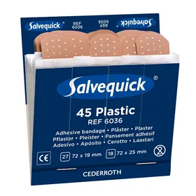 Salvequick Navulling 6036 Plastic Pleisters – 6×45 Stuks, Voor Pleisterdispenser (Twee Formaten)