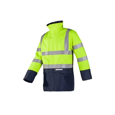 Sioen Elliston Regenjas Fluo Geel/Marine - Vlamvertragend, Antistatisch & Waterdicht - Maat M