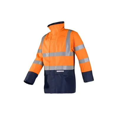 Sioen Elliston Regenjas Fluo Oranje/Marine - Vlamvertragend, Antistatisch & Waterdicht - Maat S