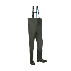 Sioen Falmore Wader 702A Khaki – Waterdichte Regenbroek met Veiligheidslaarzen & Stalen Neus, Maat V43
