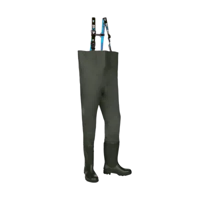 Sioen Falmore Wader 702A Khaki – Waterdichte Regenbroek met Veiligheidslaarzen & Stalen Neus, Maat V45