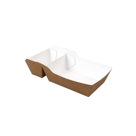 Snack Boxs A7 with Sauce compt. Brown White Cardboard 145 x 65 x 35mm