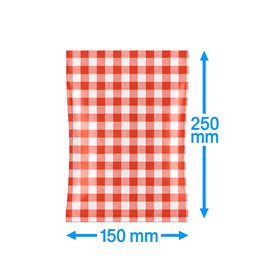 Vacuümzakken Buis PA/PE Rood - Wit Geblokt (Rookworstzakje) 150 x 250mm 90my 1000 stuks