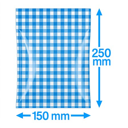 Vacuümzakken Buis PA/PE Blauw - Wit Geblokt (Rookworstzakje) 150 x 250mm 90my 1000 stuks