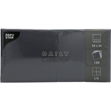 Servetten DAILY Collection 1/4 Vouw 24×24 cm Zwart – FSC® (Papstar)