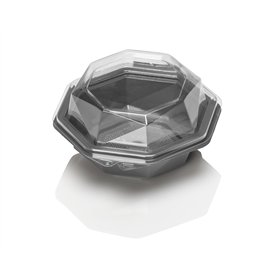 Octaview Schalen APET Grijs + Vaste Deksels Transparant Ø 118 x 60mm