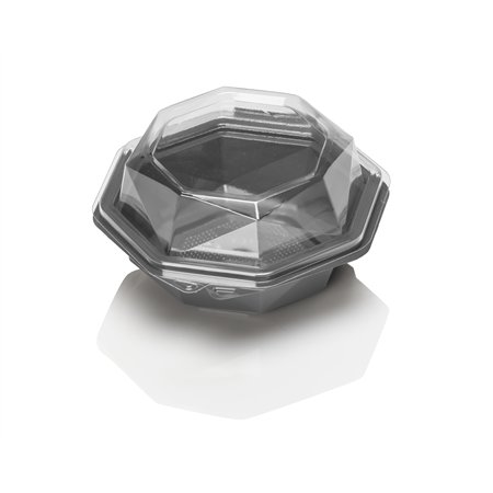 Octaview Schalen APET Grijs + Vaste Deksels Transparant Ø 118 x 60mm