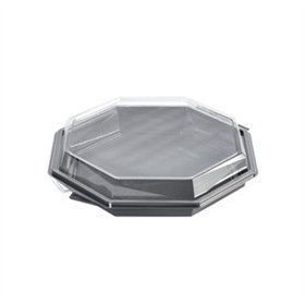Octaview Schalen PET Grijs met Vaste Transparante Deksels 830cc Ø 230 x 50mm