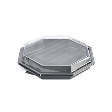 Octaview Schalen PET Grijs met Vaste Transparante Deksels 830cc Ø 230 x 50mm
