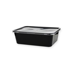 Kilobakken met transparante deksel 1000ml PP 18,2 x 13,2 x 5,6cm Zwart - Horecavoordeel.com