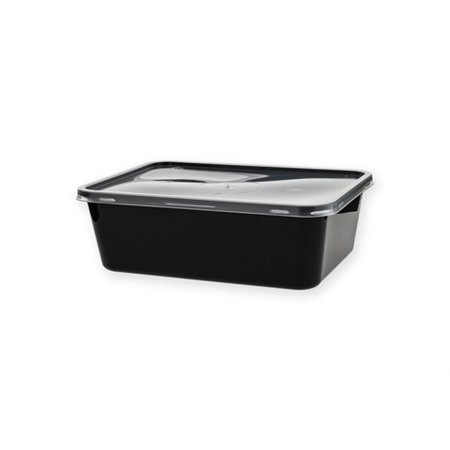 Kilobakken met transparante deksel 1000ml PP 18,2 x 13,2 x 5,6cm Zwart - Horecavoordeel.com